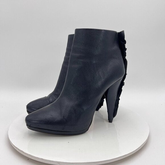 Prada Women Size EU 39.5 US 9 Black Leather Ruffle Wave Back Embellishment boot - Picture 1 of 16